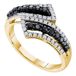 0.50 CTW Black Color Diamond Bypass Ring 14KT Yellow Gold - REF-32H9M