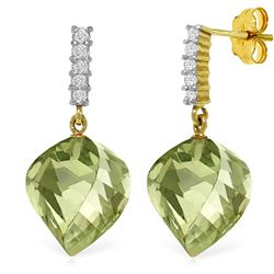 Genuine 26.15 ctw Green Amethyst & Diamond Earrings Jewelry 14KT Yellow Gold - REF-61A2K