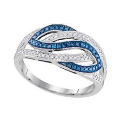0.25 CTW Blue Color Diamond Woven Crossover Ring 10KT White Gold - REF-28Y4X