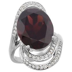 Natural 11.2 ctw garnet & Diamond Engagement Ring 14K White Gold - REF-110R2Z