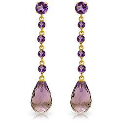Genuine 23 ctw Amethyst Earrings Jewelry 14KT Yellow Gold - REF-50N6R