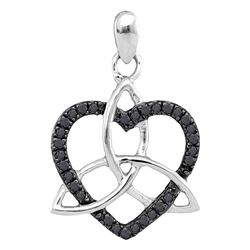 0.10 CTW Black Color Diamond Heart Love Pendant 10KT White Gold - REF-8W9K