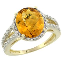 Natural 3.47 ctw Whisky-quartz & Diamond Engagement Ring 10K Yellow Gold - REF-33Y6X
