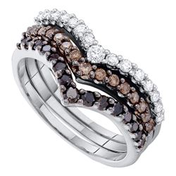 1 CTW Black Color Diamond Chevron Stackable 3-piece Ring 14KT White Gold - REF-79K4W