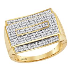 0.75 CTW Mens Pave-set Diamond Rectangle Cluster Ring 10KT Yellow Gold - REF-89W9K