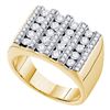 Image 1 : 1.5 CTW Mens Channel-set Diamond Square Cluster Ring 14KT Yellow Gold - REF-194F9N