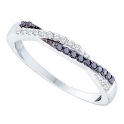 0.25 CTW Black Color Diamond Crossover Ring 10KT White Gold - REF-19F4N