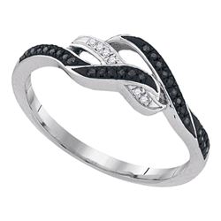 0.10 CTW Black Color Diamond Woven Ring 10KT White Gold - REF-16X4Y