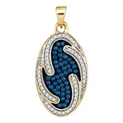 0.50 CTW Blue Color Diamond Oval Wave Pendant 10KT Yellow Gold - REF-26F9N