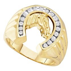 0.26 CTW Mens Diamond Horseshoe Ring 10KT Yellow Gold - REF-33Y8X