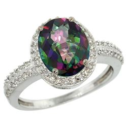 Natural 2.56 ctw Mystic-topaz & Diamond Engagement Ring 10K White Gold - REF-32W7K