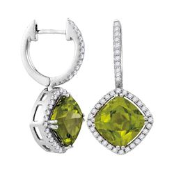 2.13 CTW Princess Peridot Solitaire Diagonal Square Diamond Earrings 14KT White Gold - REF-134M9H