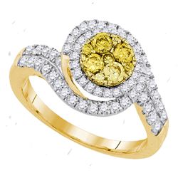 0.98 CTW Yellow Diamond Halo Cluster Swirl Ring 14KT Yellow Gold - REF-116W9K