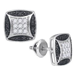 0.50 CTW Black Color Diamond Square Cluster Stud Earrings 10KT White Gold - REF-34K4W