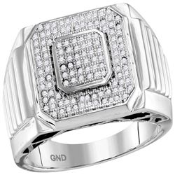 0.33 CTW Mens Pave-set Diamond Square Cluster Ring 10KT White Gold - REF-75N2F