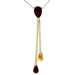 Genuine 3.75 ctw Garnet & Citrine Necklace Jewelry 14KT Yellow Gold - REF-23R5P