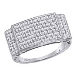 0.50 CTW Mens Pave-set Diamond Rectangle Cluster Ring 10KT White Gold - REF-52N4F