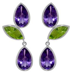Genuine 13.6 ctw Amethyst & Peridot Earrings Jewelry 14KT White Gold - REF-62P4H
