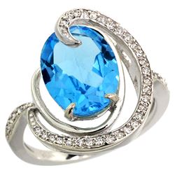 Natural 6.53 ctw swiss-blue-topaz & Diamond Engagement Ring 14K White Gold - REF-72R8Z