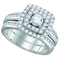 0.98 CTW Diamond Solitaire Double Halo Bridal Engagement Ring 14KT White Gold - REF-112M5H