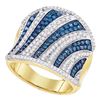 Image 1 : 1.45 CTW Blue Color Diamond Concave Vertical Ring 10KT Yellow Gold - REF-75F2N
