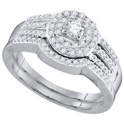 0.48 CTW Diamond Strand Halo Bridal Wedding Engagement Ring 10KT White Gold - REF-52H4M