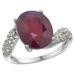 Natural 5.65 ctw ruby & Diamond Engagement Ring 14K White Gold - REF-60Z3Y