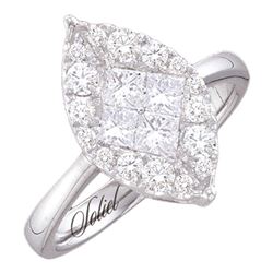 0.53 CTW Princess Diamond Soleil Cluster Bridal Engagement Ring 14KT White Gold - REF-97H4M