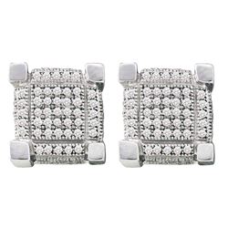 0.28 CTW Mens Pave-set Diamond 3D Cube Square Cluster Earrings 10KT White Gold - REF-19M4H