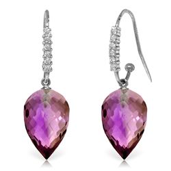 Genuine 19.18 ctw Amethyst & Diamond Earrings Jewelry 14KT White Gold - REF-52Z9N
