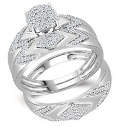 0.40 CTW His & Hers Diamond Cluster Matching Bridal Ring 10KT Two-tone Gold - REF-49K5W