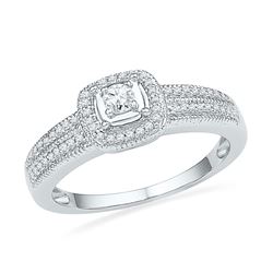0.25 CTW Diamond Solitaire Double Row Milgrain Bridal Ring 10KT White Gold - REF-30M2H