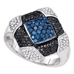 0.95 CTW Blue Black Color Diamond Square Cluster Ring 10KT White Gold - REF-75H2M
