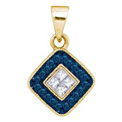 0.22 CTW Blue Color Diamond Diagonal Square Pendant 10KT Yellow Gold - REF-14W9K