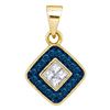Image 1 : 0.22 CTW Blue Color Diamond Diagonal Square Pendant 10KT Yellow Gold - REF-14W9K