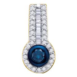 0.33 CTW Blue Color Diamond Solitaire Circle Pendant 10KT Yellow Gold - REF-19K4W