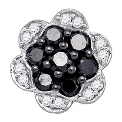 0.50 CTW Black Color Diamond Flower Cluster Earrings 10KT White Gold - REF-19K4W