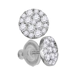 1 CTW Diamond Cluster Earrings 14KT White Gold - REF-89K9W