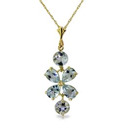 Genuine 3.15 ctw Aquamarine Necklace Jewelry 14KT Yellow Gold - REF-39R3P