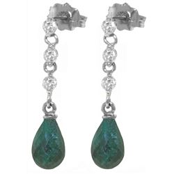 Genuine 6.9 ctw Green Sapphire Corundum & Diamond Earrings Jewelry 14KT White Gold - REF-44X9M