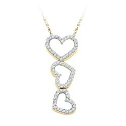 0.20 CTW Diamond Triple Cascading Heart Outline Pendant 10KT Yellow Gold - REF-13H4M