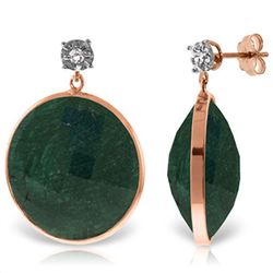 Genuine 46.06 ctw Green Sapphire Corundum & Diamond Earrings Jewelry 14KT Rose Gold - REF-68T8A