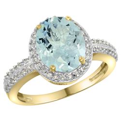 Natural 2.56 ctw Aquamarine & Diamond Engagement Ring 14K Yellow Gold - REF-52M2H