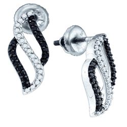 0.34 CTW Black Color Diamond Vertical Screwback Stud Earrings 10KT White Gold - REF-22K4W