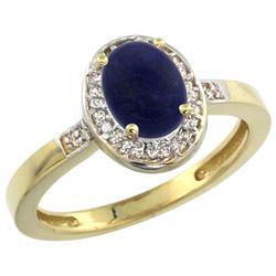 Natural 0.83 ctw Lapis & Diamond Engagement Ring 14K Yellow Gold - REF-30W2K