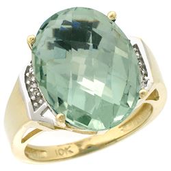 Natural 11.02 ctw Green-amethyst & Diamond Engagement Ring 14K Yellow Gold - REF-65Z8Y