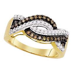 0.50 CTW Cognac-brown Color Diamond Crossover Ring 10KT Yellow Gold - REF-30N2F
