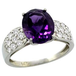Natural 2.75 ctw amethyst & Diamond Engagement Ring 14K White Gold - REF-58F4N