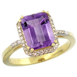 Natural 2.63 ctw amethyst & Diamond Engagement Ring 10K Yellow Gold - REF-32V7F