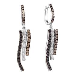 1 CTW Cognac-brown Black Color Diamond Hoop Earrings 14k White Gold - REF-82X4Y